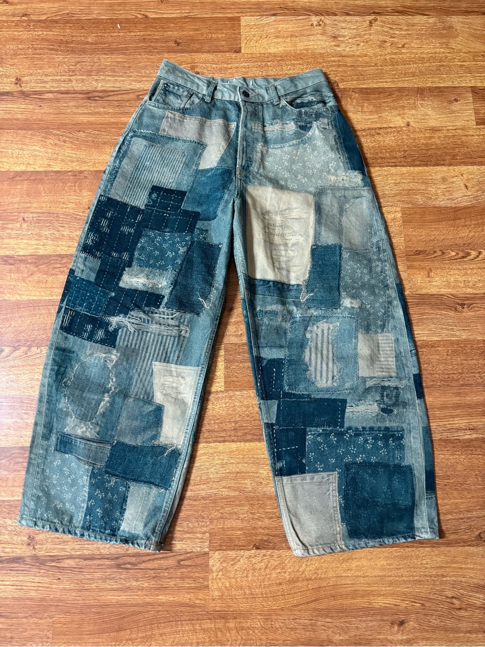We The Free (Free People) Illusions Barrel Patchwork Jean Trompe L’oeil 29x27.5